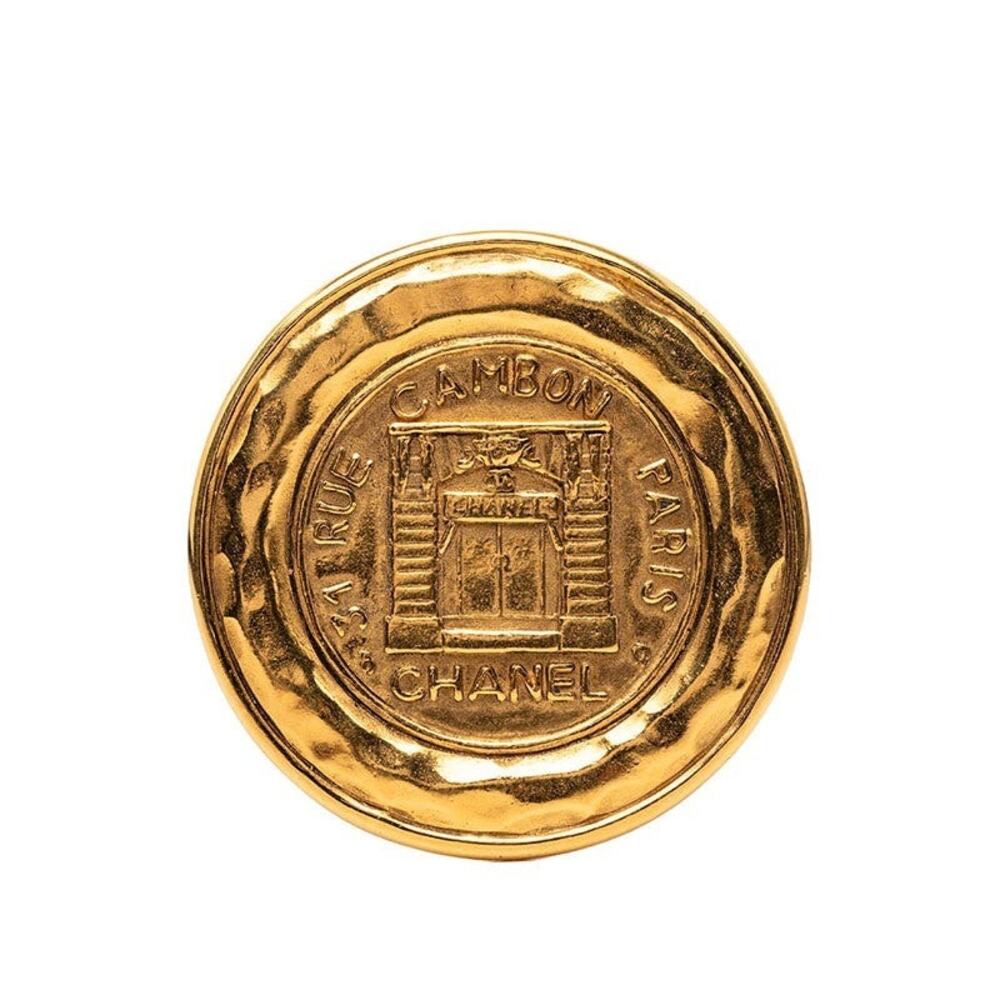 Chanel 31 Rue Cambon Logo Round Brooch Gold Plated GP